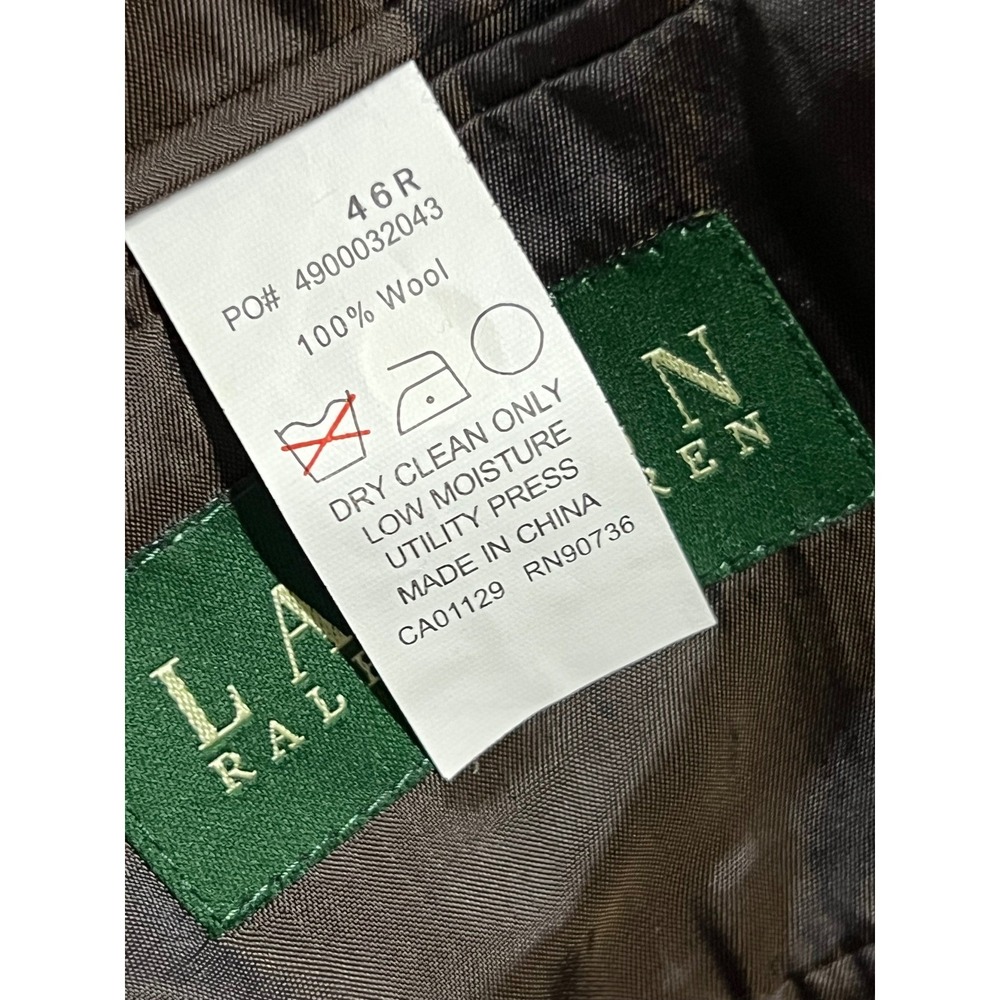Lauren Ralph Lauren Men's 46R 100% Wool Coffee Brown Shepherd's Check Blazer - Picture 5 of 12
